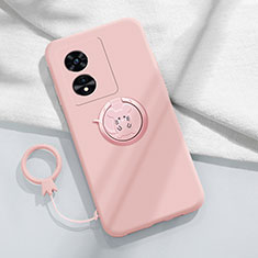 Silikon Hülle Handyhülle Ultra Dünn Schutzhülle Tasche Flexible mit Magnetisch Fingerring Ständer für Oppo A1 5G Rosa