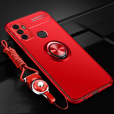 Silikon Hülle Handyhülle Ultra Dünn Schutzhülle Tasche Flexible mit Magnetisch Fingerring Ständer für Oppo A11s Rot