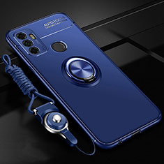 Silikon Hülle Handyhülle Ultra Dünn Schutzhülle Tasche Flexible mit Magnetisch Fingerring Ständer für Oppo A32 Blau
