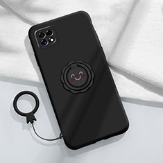 Silikon Hülle Handyhülle Ultra Dünn Schutzhülle Tasche Flexible mit Magnetisch Fingerring Ständer für Oppo A53 5G Schwarz