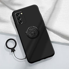 Silikon Hülle Handyhülle Ultra Dünn Schutzhülle Tasche Flexible mit Magnetisch Fingerring Ständer für Oppo A55S 5G Schwarz