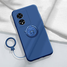 Silikon Hülle Handyhülle Ultra Dünn Schutzhülle Tasche Flexible mit Magnetisch Fingerring Ständer für Oppo A58x 5G Blau