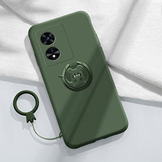 Silikon Hülle Handyhülle Ultra Dünn Schutzhülle Tasche Flexible mit Magnetisch Fingerring Ständer für Oppo A58x 5G Nachtgrün