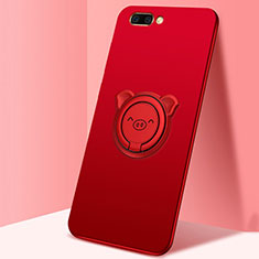 Silikon Hülle Handyhülle Ultra Dünn Schutzhülle Tasche Flexible mit Magnetisch Fingerring Ständer für Oppo AX5 Rot
