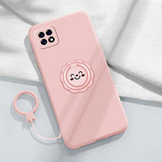 Silikon Hülle Handyhülle Ultra Dünn Schutzhülle Tasche Flexible mit Magnetisch Fingerring Ständer für Oppo Reno4 SE 5G Rosa