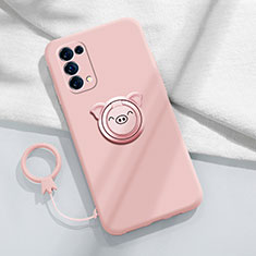 Silikon Hülle Handyhülle Ultra Dünn Schutzhülle Tasche Flexible mit Magnetisch Fingerring Ständer für Oppo Reno5 5G Rosa