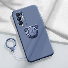 Silikon Hülle Handyhülle Ultra Dünn Schutzhülle Tasche Flexible mit Magnetisch Fingerring Ständer für Oppo Reno5 Pro+ Plus 5G Lavendel Grau