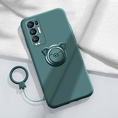 Silikon Hülle Handyhülle Ultra Dünn Schutzhülle Tasche Flexible mit Magnetisch Fingerring Ständer für Oppo Reno5 Pro+ Plus 5G Nachtgrün