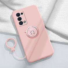 Silikon Hülle Handyhülle Ultra Dünn Schutzhülle Tasche Flexible mit Magnetisch Fingerring Ständer für Oppo Reno6 Pro 5G Rosa