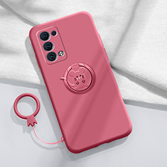 Silikon Hülle Handyhülle Ultra Dünn Schutzhülle Tasche Flexible mit Magnetisch Fingerring Ständer für Oppo Reno6 Pro+ Plus 5G Rot