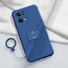 Silikon Hülle Handyhülle Ultra Dünn Schutzhülle Tasche Flexible mit Magnetisch Fingerring Ständer für Oppo Reno7 Pro 5G Blau