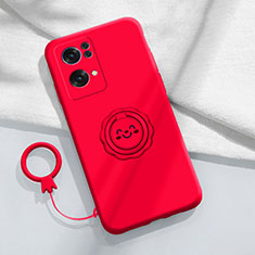 Silikon Hülle Handyhülle Ultra Dünn Schutzhülle Tasche Flexible mit Magnetisch Fingerring Ständer für Oppo Reno7 Pro 5G Rot