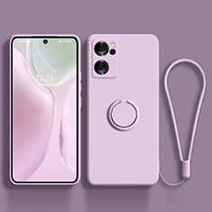 Silikon Hülle Handyhülle Ultra Dünn Schutzhülle Tasche Flexible mit Magnetisch Fingerring Ständer für Oppo Reno7 SE 5G Helles Lila