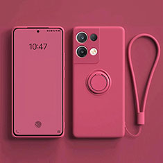 Silikon Hülle Handyhülle Ultra Dünn Schutzhülle Tasche Flexible mit Magnetisch Fingerring Ständer für Oppo Reno8 Pro+ Plus 5G Pink