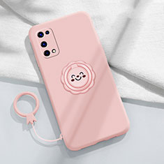 Silikon Hülle Handyhülle Ultra Dünn Schutzhülle Tasche Flexible mit Magnetisch Fingerring Ständer für Realme V15 5G Rosa