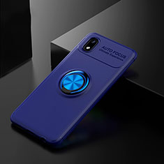 Silikon Hülle Handyhülle Ultra Dünn Schutzhülle Tasche Flexible mit Magnetisch Fingerring Ständer für Samsung Galaxy A01 Core Blau