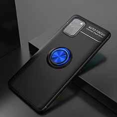 Silikon Hülle Handyhülle Ultra Dünn Schutzhülle Tasche Flexible mit Magnetisch Fingerring Ständer für Samsung Galaxy A31 Blau und Schwarz