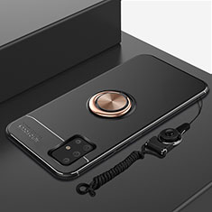 Silikon Hülle Handyhülle Ultra Dünn Schutzhülle Tasche Flexible mit Magnetisch Fingerring Ständer für Samsung Galaxy A71 4G A715 Gold und Schwarz