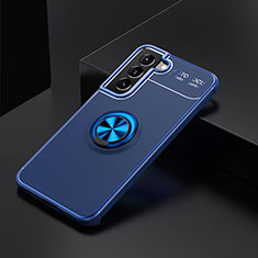 Silikon Hülle Handyhülle Ultra Dünn Schutzhülle Tasche Flexible mit Magnetisch Fingerring Ständer für Samsung Galaxy S22 Plus 5G Blau