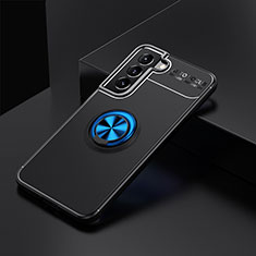 Silikon Hülle Handyhülle Ultra Dünn Schutzhülle Tasche Flexible mit Magnetisch Fingerring Ständer für Samsung Galaxy S22 Plus 5G Blau und Schwarz