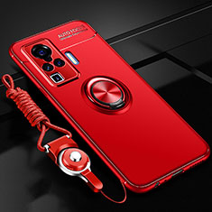 Silikon Hülle Handyhülle Ultra Dünn Schutzhülle Tasche Flexible mit Magnetisch Fingerring Ständer für Vivo X51 5G Rot