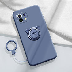Silikon Hülle Handyhülle Ultra Dünn Schutzhülle Tasche Flexible mit Magnetisch Fingerring Ständer für Xiaomi Mi 11 5G Lavendel Grau
