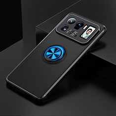 Silikon Hülle Handyhülle Ultra Dünn Schutzhülle Tasche Flexible mit Magnetisch Fingerring Ständer für Xiaomi Mi 11 Ultra 5G Blau und Schwarz