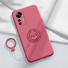 Silikon Hülle Handyhülle Ultra Dünn Schutzhülle Tasche Flexible mit Magnetisch Fingerring Ständer für Xiaomi Mi 12T 5G Pink