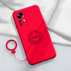 Silikon Hülle Handyhülle Ultra Dünn Schutzhülle Tasche Flexible mit Magnetisch Fingerring Ständer für Xiaomi Mi 12T 5G Rot
