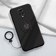 Silikon Hülle Handyhülle Ultra Dünn Schutzhülle Tasche Flexible mit Magnetisch Fingerring Ständer für Xiaomi Redmi 10X Pro 5G Schwarz