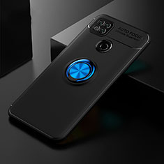 Silikon Hülle Handyhülle Ultra Dünn Schutzhülle Tasche Flexible mit Magnetisch Fingerring Ständer für Xiaomi Redmi 9 India Blau und Schwarz