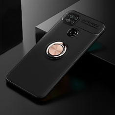 Silikon Hülle Handyhülle Ultra Dünn Schutzhülle Tasche Flexible mit Magnetisch Fingerring Ständer für Xiaomi Redmi 9 India Gold und Schwarz