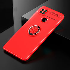 Silikon Hülle Handyhülle Ultra Dünn Schutzhülle Tasche Flexible mit Magnetisch Fingerring Ständer für Xiaomi Redmi 9 India Rot
