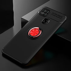 Silikon Hülle Handyhülle Ultra Dünn Schutzhülle Tasche Flexible mit Magnetisch Fingerring Ständer für Xiaomi Redmi 9 India Rot und Schwarz