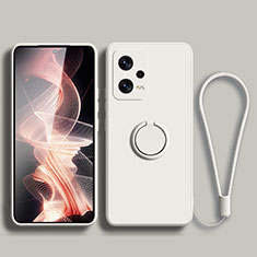 Silikon Hülle Handyhülle Ultra Dünn Schutzhülle Tasche Flexible mit Magnetisch Fingerring Ständer für Xiaomi Redmi Note 12 Explorer Weiß