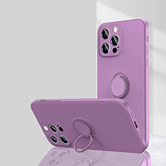 Silikon Hülle Handyhülle Ultra Dünn Schutzhülle Tasche Flexible mit Magnetisch Fingerring Ständer G01 für Apple iPhone 14 Pro Max Violett