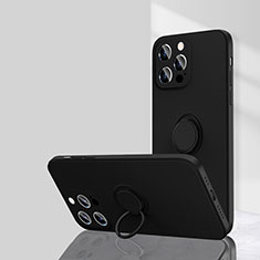 Silikon Hülle Handyhülle Ultra Dünn Schutzhülle Tasche Flexible mit Magnetisch Fingerring Ständer G01 für Apple iPhone 15 Pro Max Schwarz