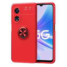 Silikon Hülle Handyhülle Ultra Dünn Schutzhülle Tasche Flexible mit Magnetisch Fingerring Ständer JM1 für Oppo F23 5G Rot