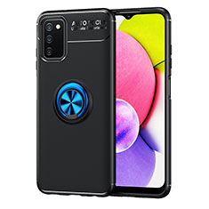 Silikon Hülle Handyhülle Ultra Dünn Schutzhülle Tasche Flexible mit Magnetisch Fingerring Ständer JM1 für Samsung Galaxy A02s Blau und Schwarz