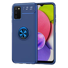 Silikon Hülle Handyhülle Ultra Dünn Schutzhülle Tasche Flexible mit Magnetisch Fingerring Ständer JM1 für Samsung Galaxy A03s Blau