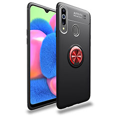 Silikon Hülle Handyhülle Ultra Dünn Schutzhülle Tasche Flexible mit Magnetisch Fingerring Ständer JM1 für Samsung Galaxy A20s Rot und Schwarz