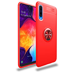 Silikon Hülle Handyhülle Ultra Dünn Schutzhülle Tasche Flexible mit Magnetisch Fingerring Ständer JM1 für Samsung Galaxy A50 Rot