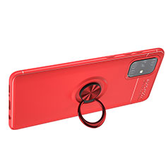 Silikon Hülle Handyhülle Ultra Dünn Schutzhülle Tasche Flexible mit Magnetisch Fingerring Ständer JM1 für Samsung Galaxy A51 5G Rot