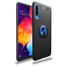 Silikon Hülle Handyhülle Ultra Dünn Schutzhülle Tasche Flexible mit Magnetisch Fingerring Ständer JM1 für Samsung Galaxy A70S Blau und Schwarz