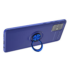 Silikon Hülle Handyhülle Ultra Dünn Schutzhülle Tasche Flexible mit Magnetisch Fingerring Ständer JM1 für Samsung Galaxy A71 4G A715 Blau