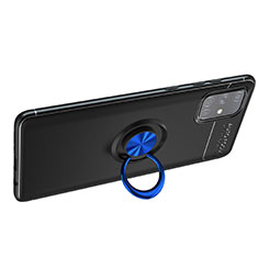 Silikon Hülle Handyhülle Ultra Dünn Schutzhülle Tasche Flexible mit Magnetisch Fingerring Ständer JM1 für Samsung Galaxy A71 4G A715 Blau und Schwarz