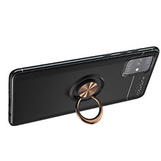 Silikon Hülle Handyhülle Ultra Dünn Schutzhülle Tasche Flexible mit Magnetisch Fingerring Ständer JM1 für Samsung Galaxy A71 4G A715 Gold und Schwarz