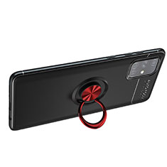 Silikon Hülle Handyhülle Ultra Dünn Schutzhülle Tasche Flexible mit Magnetisch Fingerring Ständer JM1 für Samsung Galaxy A71 4G A715 Rot und Schwarz