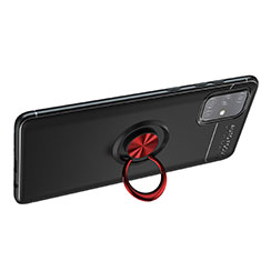 Silikon Hülle Handyhülle Ultra Dünn Schutzhülle Tasche Flexible mit Magnetisch Fingerring Ständer JM1 für Samsung Galaxy A71 5G Rot und Schwarz