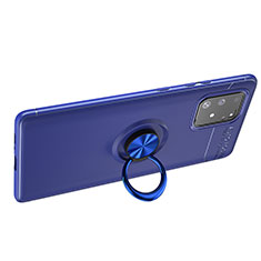 Silikon Hülle Handyhülle Ultra Dünn Schutzhülle Tasche Flexible mit Magnetisch Fingerring Ständer JM1 für Samsung Galaxy A91 Blau